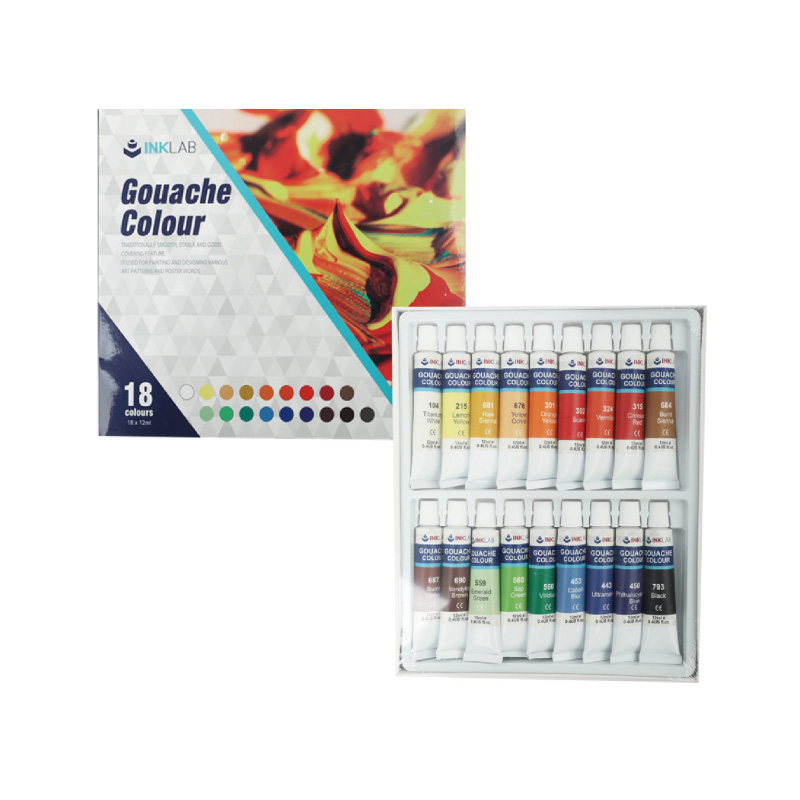 Gouache Paint, 18 Colours, 12ml Tube, for Professionals